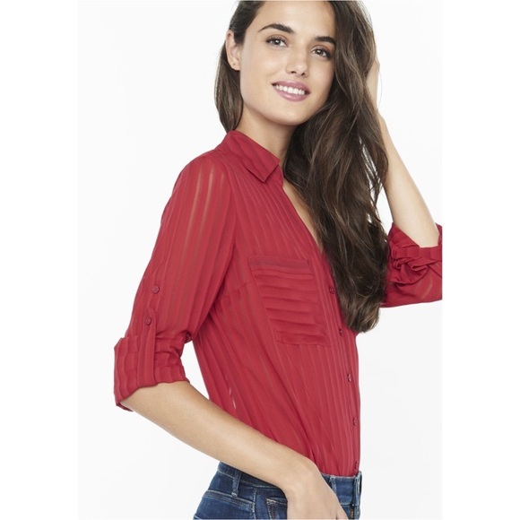 Express Tops - Express Red Sheer Striped Portofino Top